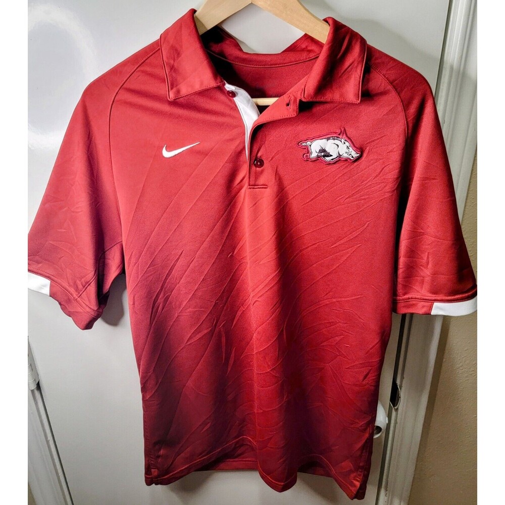 Razorbacks University Of Arkansas Polo Men Medium Nike Dri-Fit Red Embroidered
